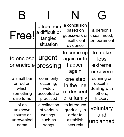 WW 8 Lesson 3 Bingo Card