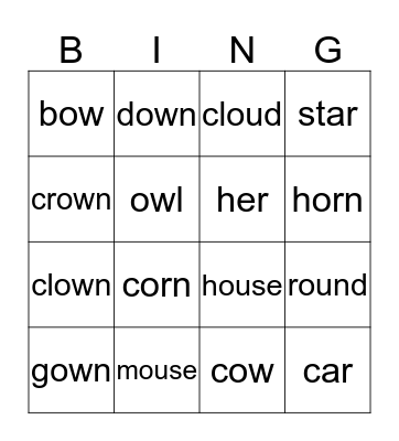 ow ou Bingo Card