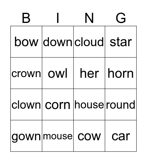 ow ou Bingo Card
