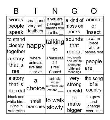 THINKO: T3.1 Units 3-4 Vocabulary Review Bingo Card
