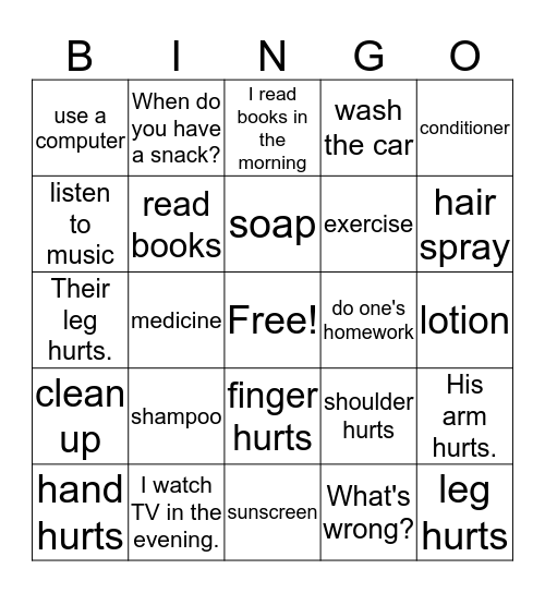 Unit 1: Winner's Speaking and Listening Bingo Card