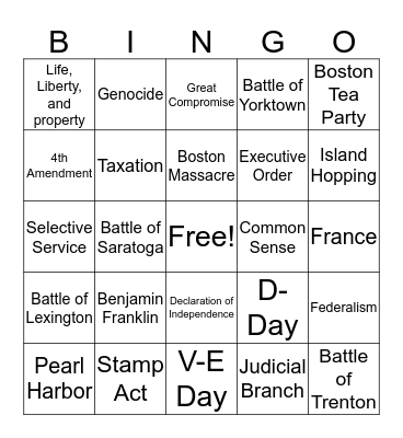 Finals Bingo Card