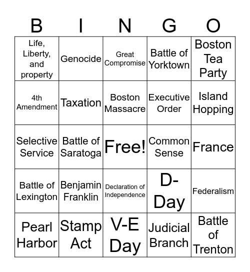 Finals Bingo Card