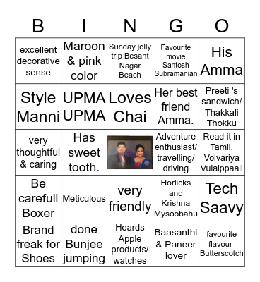 Shankar & Sakthi wedding Bingo Card