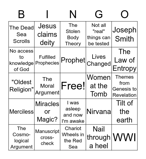 Apologetics Bingo Card
