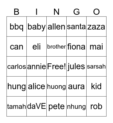 Untitled Bingo Card