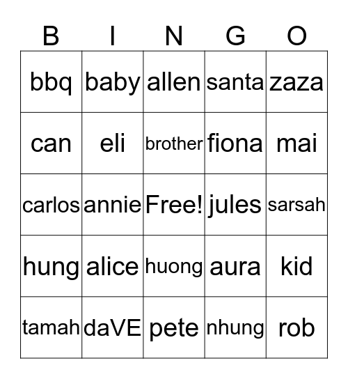 Untitled Bingo Card