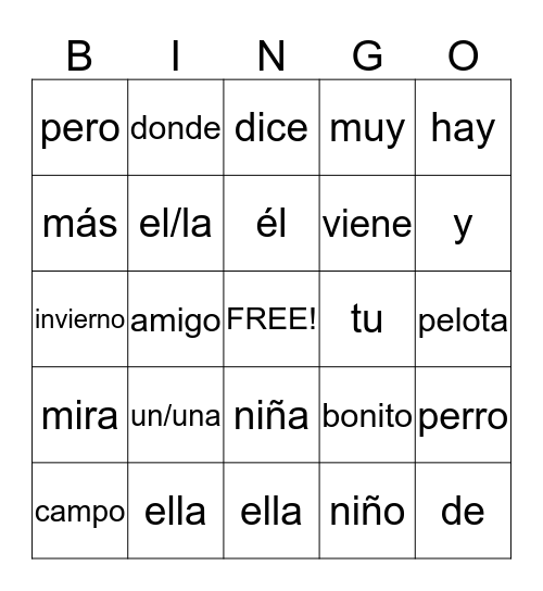 2nd grade Vocabulary Review Bingo Card