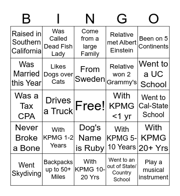 KPMG Bingo Card