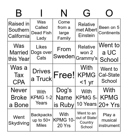 KPMG Bingo Card