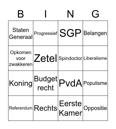 Politiek H4 Bingo Card