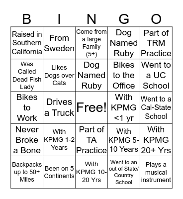 KPMG Bingo Card