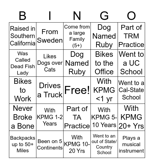 KPMG Bingo Card