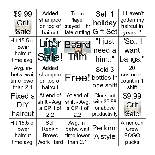 2020 January Haircut Sale Bingo Card