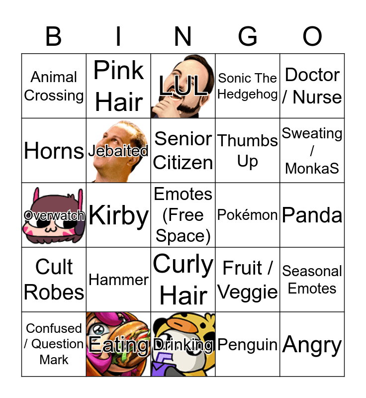 Twitch Partner Sub Emotes Bingo Card