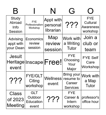 FYE Bingo Card