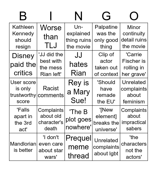 TLJ REDDIT BINGO Card