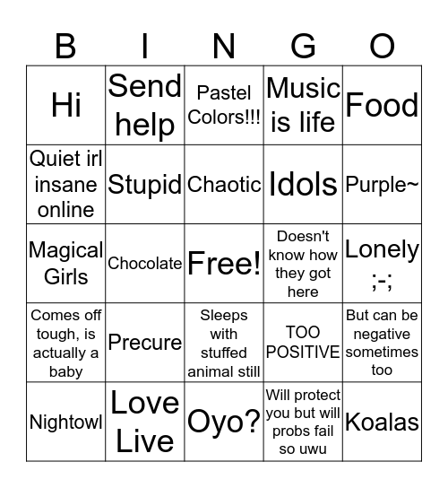 Chaotic Hibiki Much Bingo Card