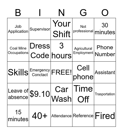 Human Resource  Bingo Card