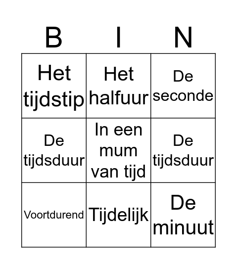 Tijd Bingo Card