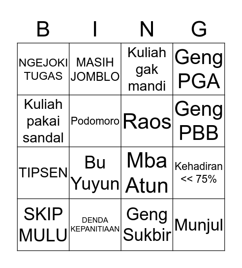 MYNET BINGO!! Bingo Card