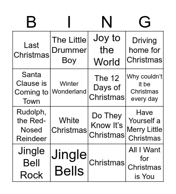 Kerstliedjes bingo Card