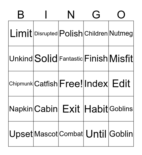 Unit 5 Bingo Card