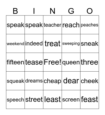 ee or ea Bingo Card