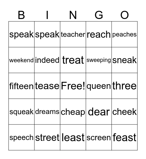 ee or ea Bingo Card