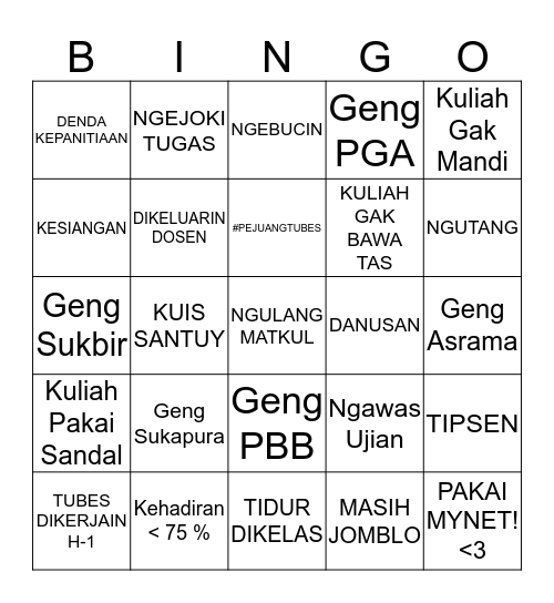 MYNETION! Bingo Card