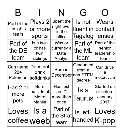 TM Christmas Party 2019! Bingo Card