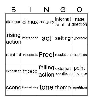 ELAR Bingo Card