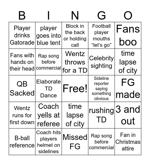 Eagles Bingo Card