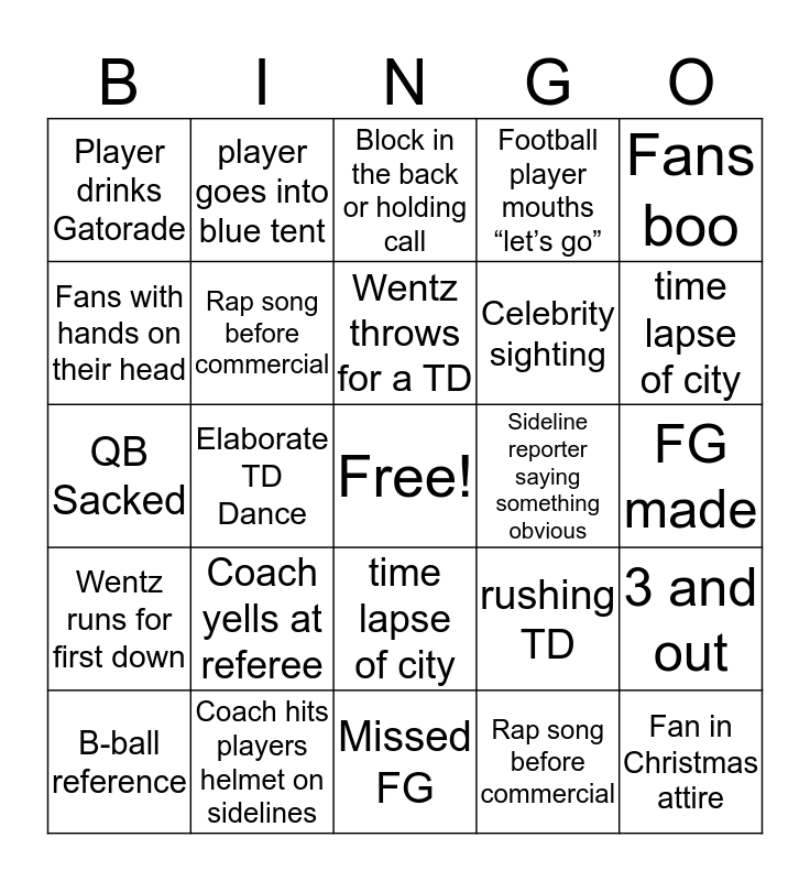 EAGLES GAME DAY BINGO!! (5 extra raffle tickets for every Bingo completed!)  Bingo Card