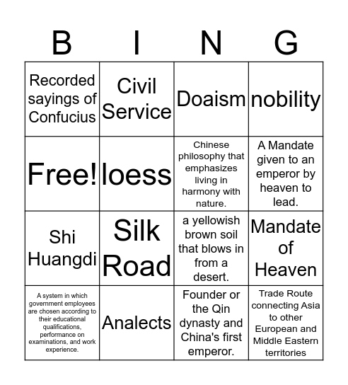 Social Studies - China BB Bingo Card