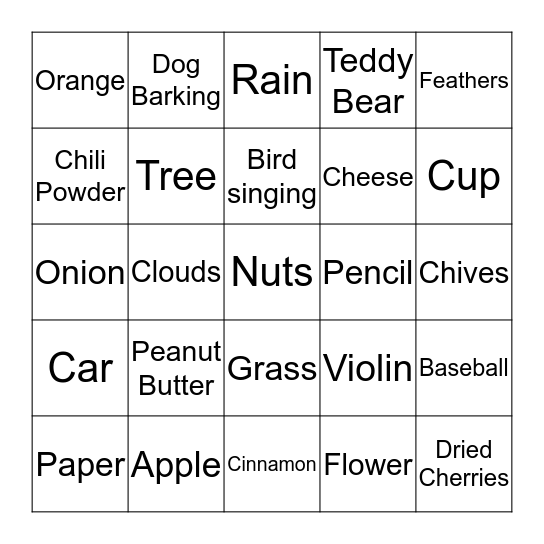 Sensory Bingo Card