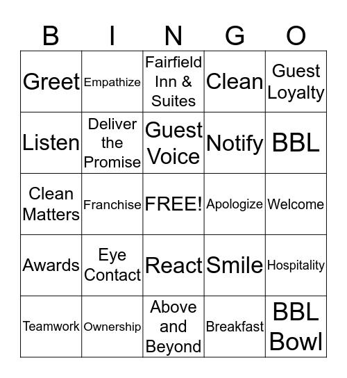 Hospitality Bingo! Bingo Card