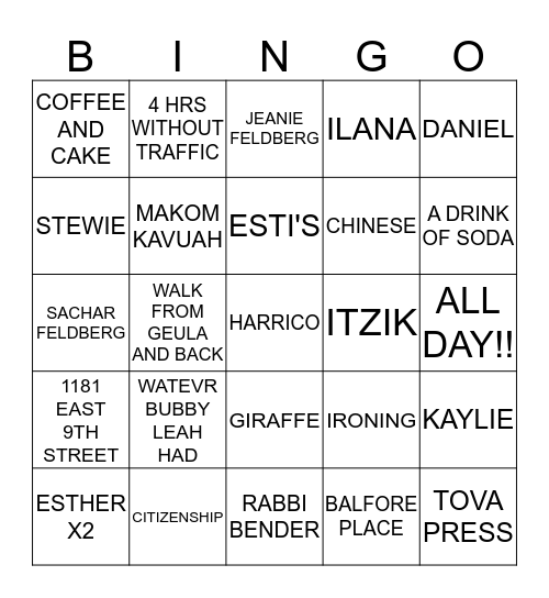 BABBY NANCI'S CHANUKAH BINGO Card