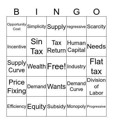 Econ Bingo Card