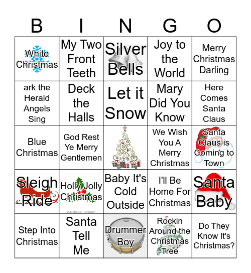 Christmas Carol Bingo Card