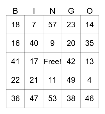 Multiplication Bingo Card