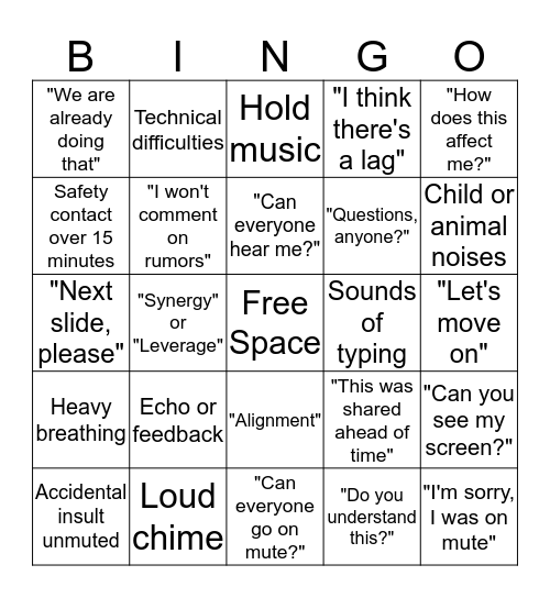 Conference Call Bingo Card