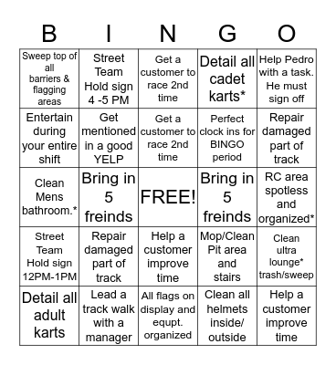 Track Bingo May 13 - May 25  Bingo Card