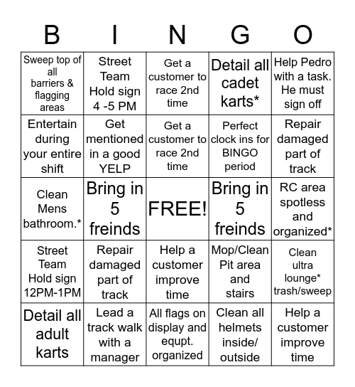 Track Bingo May 13 - May 25  Bingo Card