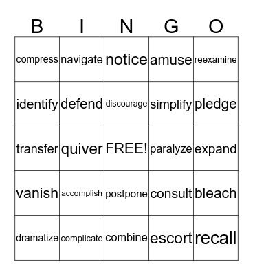 Level 2 Verbs  Bingo Card