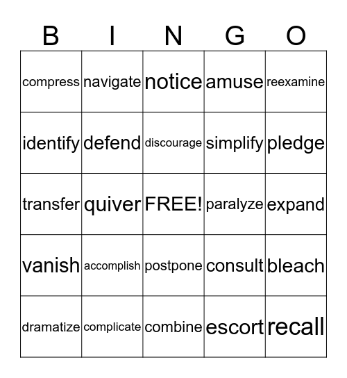 Level 2 Verbs  Bingo Card