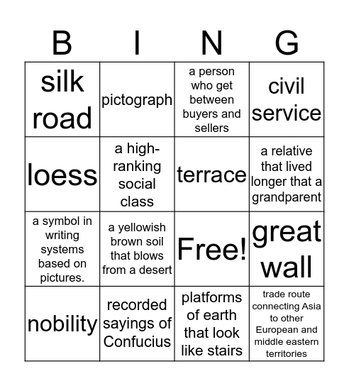 china Bingo Card