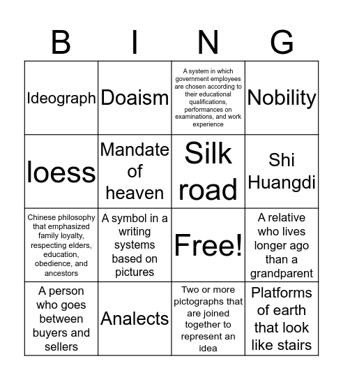 China Bingo Card