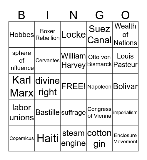 SOL Review: Age of Revolutions Bingo Card