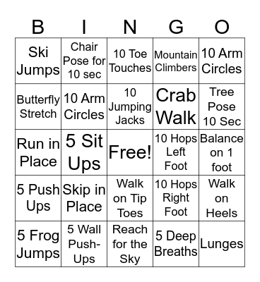 Fitness BINGO  Bingo Card